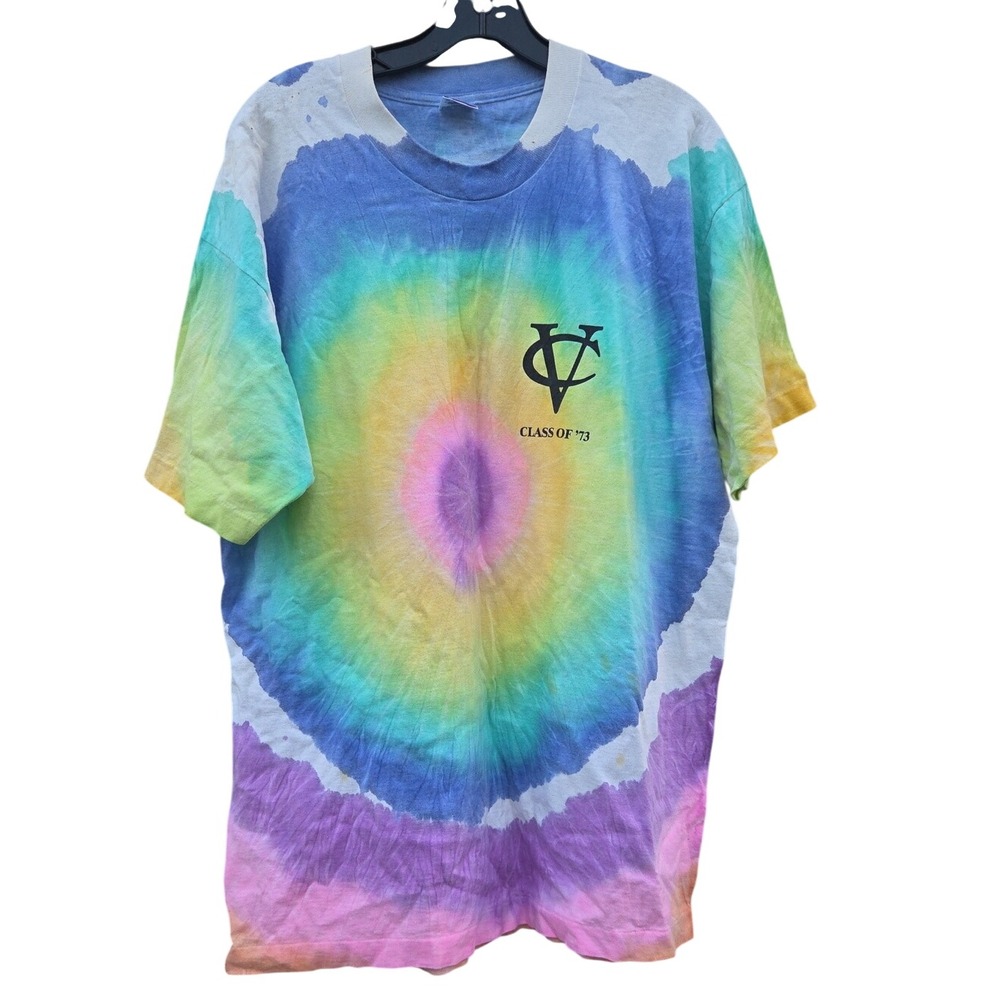 Vintage 1973 Vassar College XL Psychedelic Tie Dye Single Stitch Tee Fruit USA
